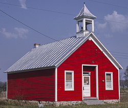 Margolies, John,, photographer.  One-room schoolhouse image, Route 141, Pound, Wisconsin  1992.